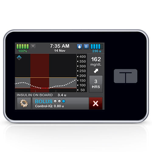 The image is of a Tandem t:slim X2 insulin pump.