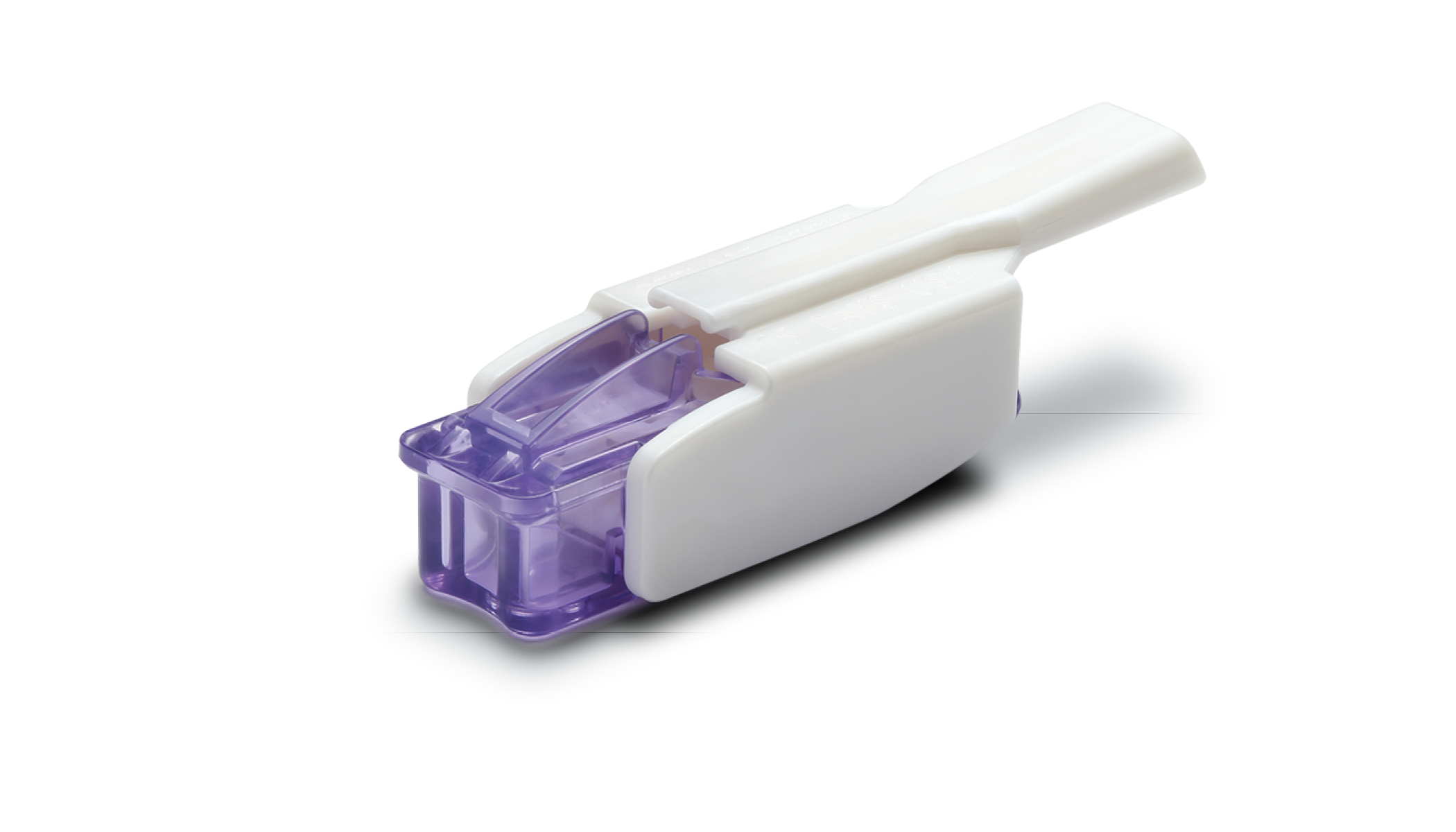 Close up of a violet MicroClot collector by Seventh Sense Biosystems