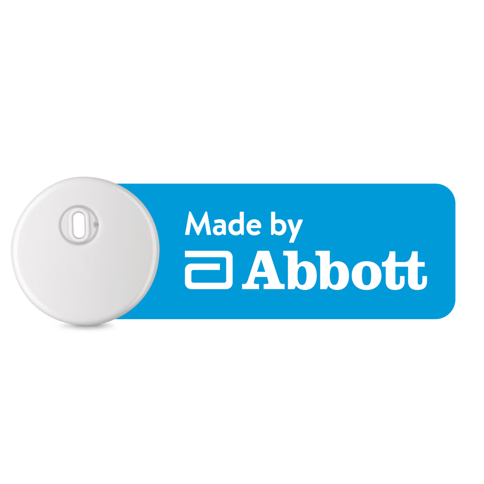 Round Instinct CGM sensor with manufacturer Abbott's logo