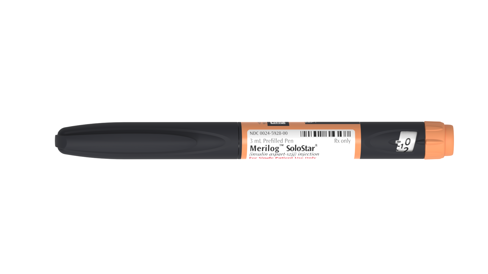 A black pen with an orange label and top on a black background.