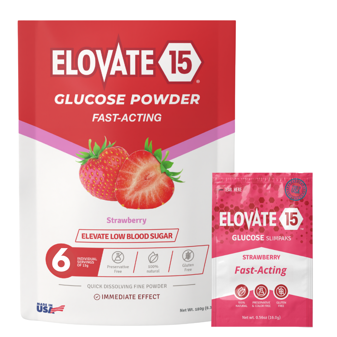 Packet of Elovate 15 Strawberry glucose powder