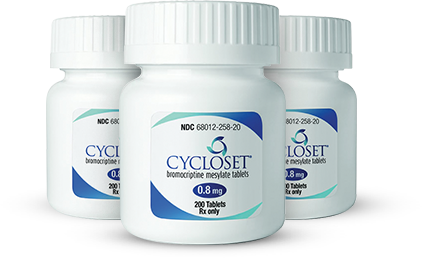 Three white prescription bottles for CYCLOSET 0.8mg tablets.