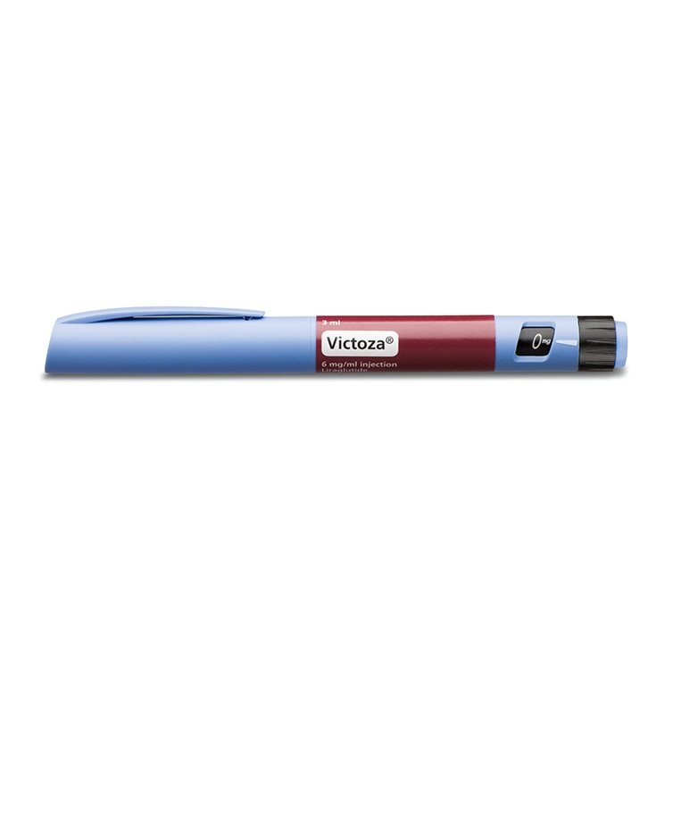 Blue and maroon Victoza Liraglutide injection pen.