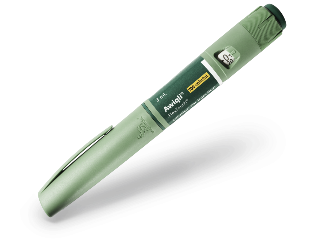 A green Awiqli FlexTouch insulin injection pen