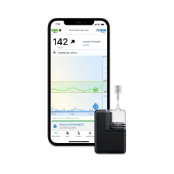 Tandem Mobi pump with iPhone displaying mobile app