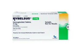 RYBELSUS® 3 mg semaglutide tablets medication box, sample.