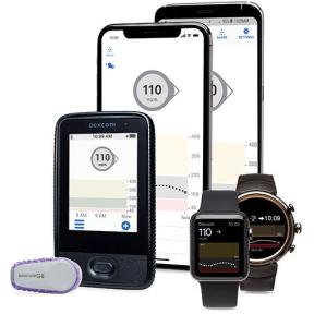 Images of Dexcom G7 devices including a smartphone, smartwatch, and receiver.