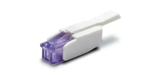 Close up of a violet MicroClot collector by Seventh Sense Biosystems