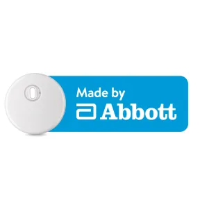 Round Instinct CGM sensor with manufacturer Abbott's logo