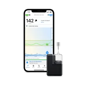 Tandem Mobi pump with iPhone displaying mobile app
