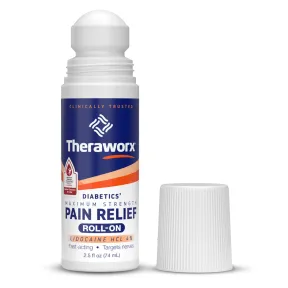 Theraworx Pain Relief roll on applicator with cap removed