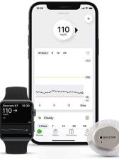 Dexcom CGM System including phone, Apple Watch, and sensor.
