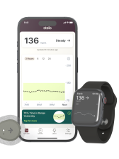 Dexcom Stelo CGM sensor with smartphone and watch