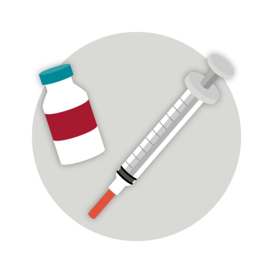 vaccine vial and syringe on grey circle