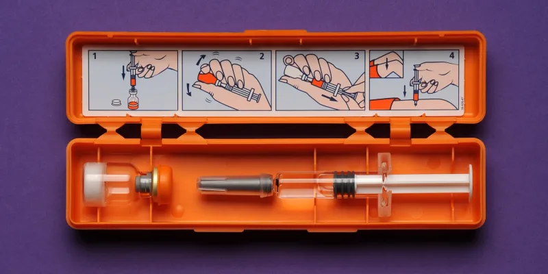 Close up of injectable glucagon