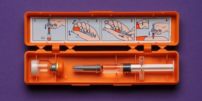 Close up of injectable glucagon