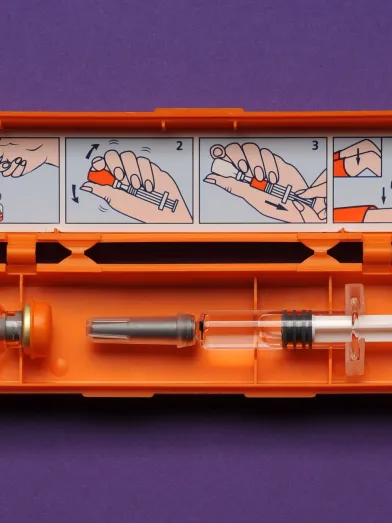 Close up of injectable glucagon